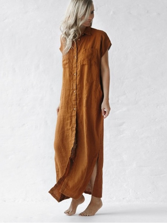 Seaside Tones Dresses & Skirts - Relaxed Button-Front Maxi Dress in Rust